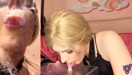 Foot Worship & Trampling Cumshot Sissy Licks Cum of Mistress's Feet