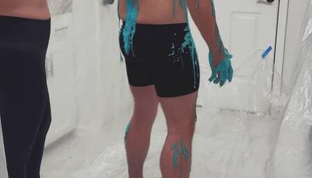 Messy kitchen play with cake smashing and batter , messy blowjob with CIM while wearing my Jordans