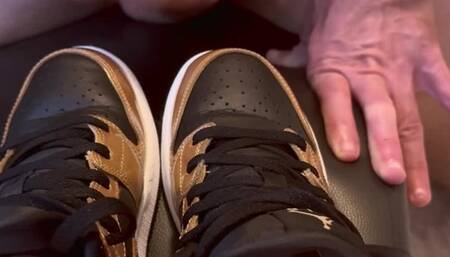 Shoe cumshot , cum begging until a hot load is shot on my Nike Jordans