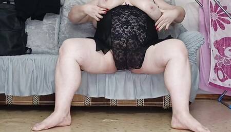 Stepmom fingering her tits and pussy with her hands