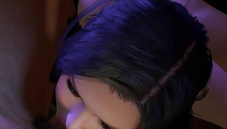 Hot Asian Girl in Long Black Stockings Sucking Dick on Her Knees