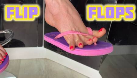 Flip Flop purple slippers, Dangling and Worshipping nail polish toes 4K