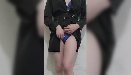 Handjob in the Stairwell, Wearing Panties Full of Semen