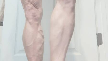 flexing calves while drying hair