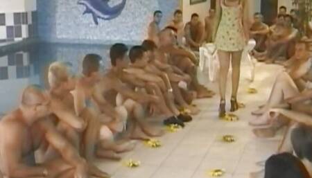 Beautiful brunette French babe gets sprayed with huge loads of jizz