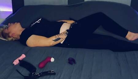 Masturbation satisfyer toys horny and wet multiple orgasms foreplay trembling twitching moaning Clyde watches and gets horny