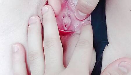 I take out white liquid with my fingers and it stains her panties