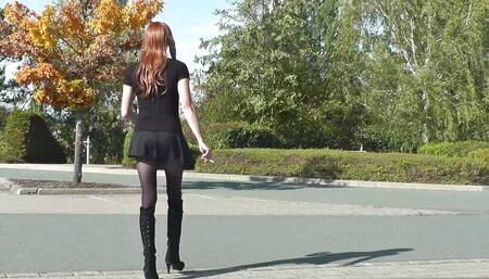 Crossdressing in public - Sissy in short skirt outside