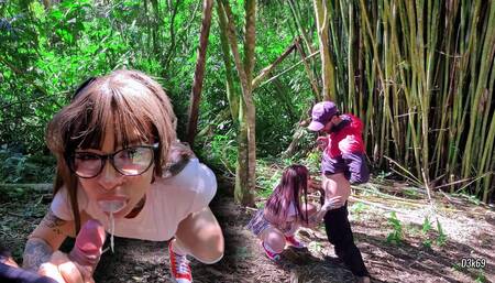 Girl skips class on school trip to suck teacher in the forest
