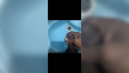 A Black Big Dick Gay Dick Cums Showing In Washroom