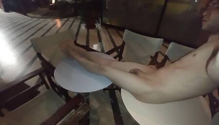 Nude in public playing with my dick and spanking myself