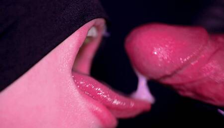 Close Up of my young stepsister eating all my cum with her mouth