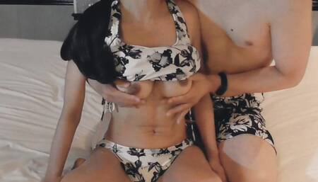 Home made amateur Personal shooting: Caress a busty beauty in a swimsuit and make her feel orgasm with fingering and.