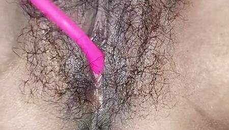 Hot Desi Indian Bhabhi Hairy Pussy Inserting Dildo