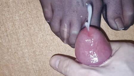 Semen on wife's nylon feet - french pedicure