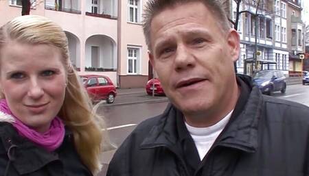 German amateur couple invited to sex casting on the street