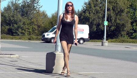 Crossdresser Sissy in very short dresses outside