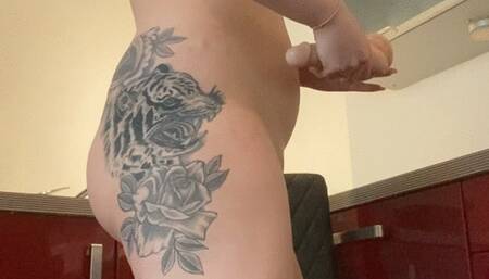 Sticking my dildo to the kitchen cupboard and fucking it