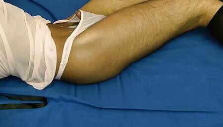 Cute femboy toys with nipples, then rubs to shaking orgasm on the bed - SubbySage
