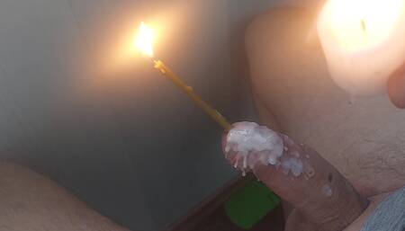 Cock wax play with candle inside urethra