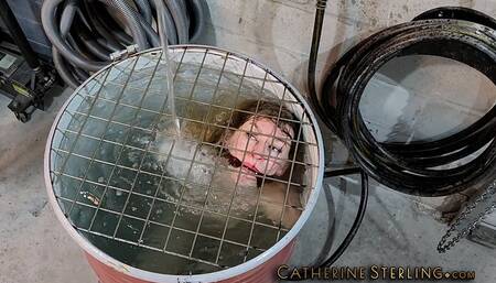Naked but for Pantyhose, Wench with Tiny Tits is Cleave Gagged & Locked in Barrel for a Water Bondage Bath! Mobile & Streaming Friendly SD Version