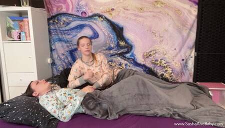 Friends Into Lesbians Fingering in Pajamas with Boob Play