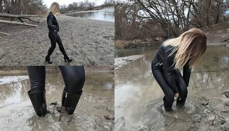 Anastasia walks through the mud and gets stuck