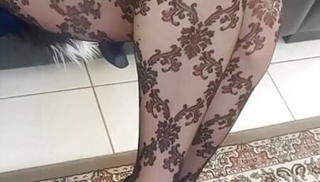 Dani_Leg in Sexy Black Pattered Pantyhose Vertical Video