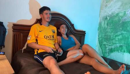 Latina Stepsister Sucks My Cock While We Watch TV Together