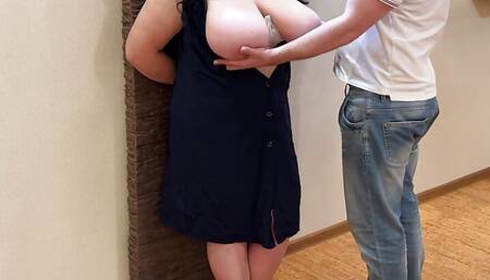 Stepson took stepmom's big breasts in swearing and fucked her in mouth and anal