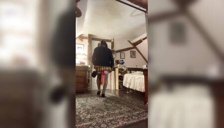 In a little schoolgirl outfit with a little yellow plaid skirt for a night out