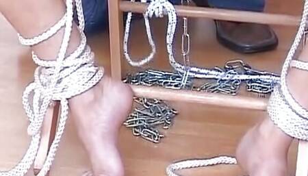 Naked German babe tied up and spanked before giving head to her master