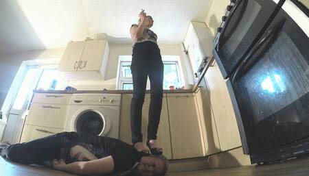 Trampled By Chelsea In Her Black Patent Platform Mary Jane High Heels FLOOR CAM