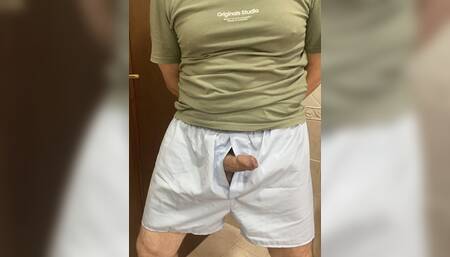 Wanking in my classic boxer shorts - my dick is very wet