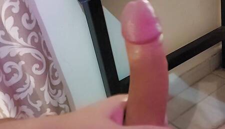 Stroking 7inch cock while watching porn