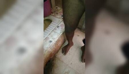 Indian young boy cumming in bathroom after long days