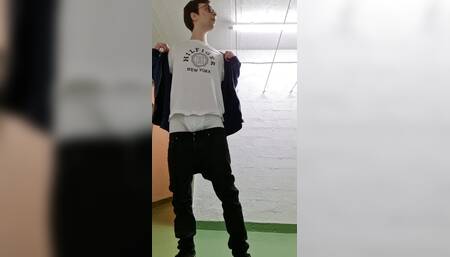 sagging my pants and showing off my white undies