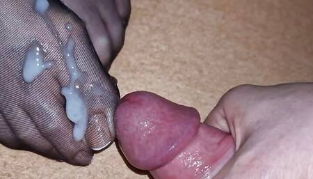 Semen on wife's nylon feet #2 - french pedicure