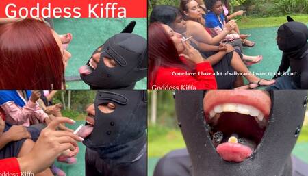 Goddess Kiffa - 6 Goddesses Smoking Fetish - Party Slave get used as Ashtray and Spit deposit - SMOKING - ASHTRAY - SPIT - FOOTSTOOL - FOOT DOMINATION - FOOT WORSHIP - FOOT HUMILIATION -