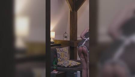 Busty Maid's First Day: Naked Man, Cock Washing with Blowjob, Night Surprise Sex with Creampie