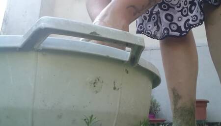 Lick My Yellow Boots Completely Dirty with Green Mud While I'm in the Garden
