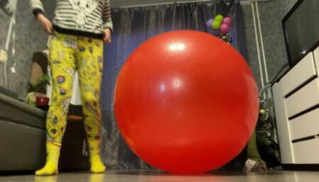 Big red yoga ball jump