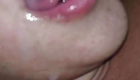 Slut wife sucking husband cock until cum and licking cum to tasty