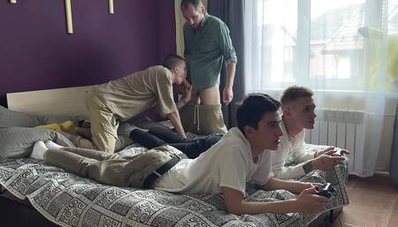 Stepdad and Stepson Fucked Young Friends in Tight Asses