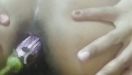 My Wife Fucking with the Big and Long Brinjal Her Pussy and Ass Hole
