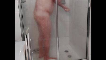 Mature daddy taking a bath in the shower