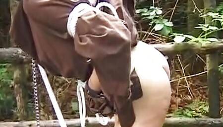 Horny German fanatic sucks this while tied up in the woods