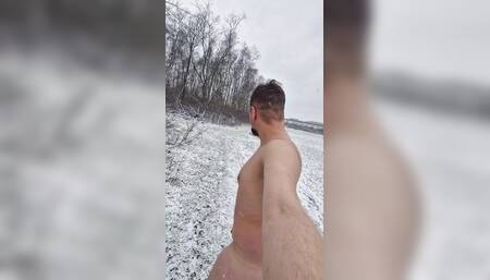 Naked walk in snow in Forrest