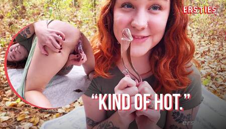 Ersties - Cute American Girl Autumn Plays With a Glass Dildo Outdoors