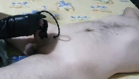 Hot Femdom Urethral Sounding Slave Cock with Huge Dilator, CBT, Latex Gloves Handjob, Ruined Orgasm